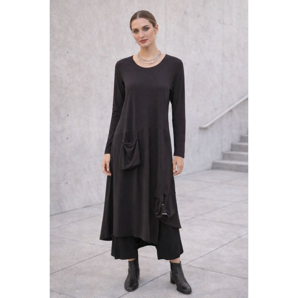 MC Planet by Innate Asymmetrical Lagenlook Long Sleeve Dress in Brown 10 NWOT